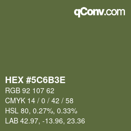 Color code: HEX #5C6B3E | qconv.com