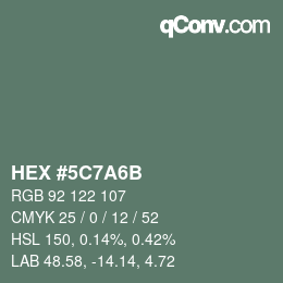 Color code: HEX #5C7A6B | qconv.com