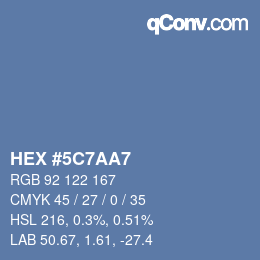 Code couleur: HEX #5C7AA7 | qconv.com