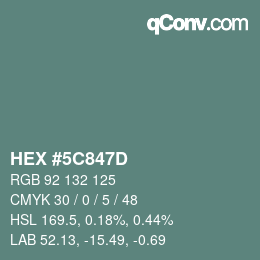 Color code: HEX #5C847D | qconv.com