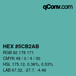 Color code: HEX #5CB2AB | qconv.com