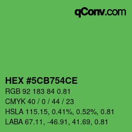 Code couleur: HEX #5CB754CE | qconv.com