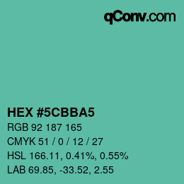 カラーコード: HEX #5CBBA5 | qconv.com