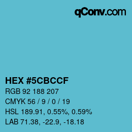 カラーコード: HEX #5CBCCF | qconv.com