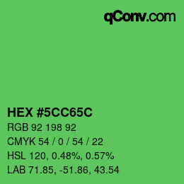 カラーコード: HEX #5CC65C | qconv.com