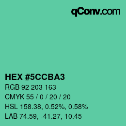 颜色代码: HEX #5CCBA3 | qconv.com