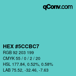 Color code: HEX #5CCBC7 | qconv.com