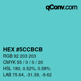 Color code: HEX #5CCBCB | qconv.com