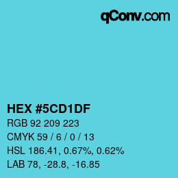 カラーコード: HEX #5CD1DF | qconv.com