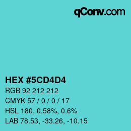カラーコード: HEX #5CD4D4 | qconv.com