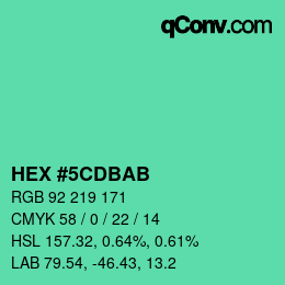 カラーコード: HEX #5CDBAB | qconv.com