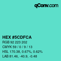 Color code: HEX #5CDFCA | qconv.com