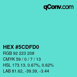 Color code: HEX #5CDFD0 | qconv.com