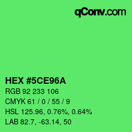 カラーコード: HEX #5CE96A | qconv.com