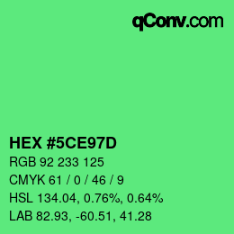 カラーコード: HEX #5CE97D | qconv.com