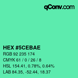 颜色代码: HEX #5CEBAE | qconv.com