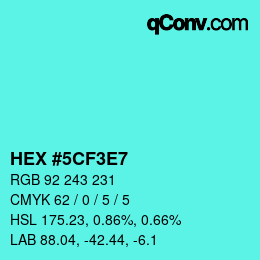 Color code: HEX #5CF3E7 | qconv.com