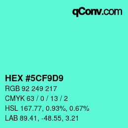 Color code: HEX #5CF9D9 | qconv.com