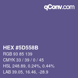 カラーコード: HEX #5D558B | qconv.com