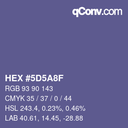 Farbcode: HEX #5D5A8F | qconv.com