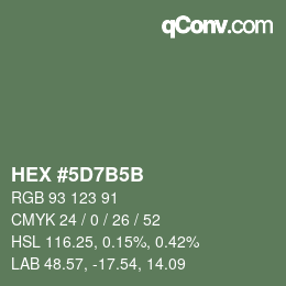 Color code: HEX #5D7B5B | qconv.com