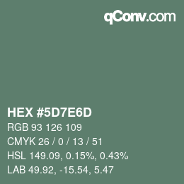Color code: HEX #5D7E6D | qconv.com