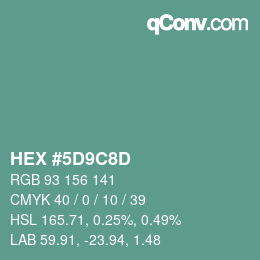 Color code: HEX #5D9C8D | qconv.com