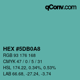 カラーコード: HEX #5DB0A8 | qconv.com
