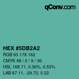 颜色代码: HEX #5DB2A2 | qconv.com