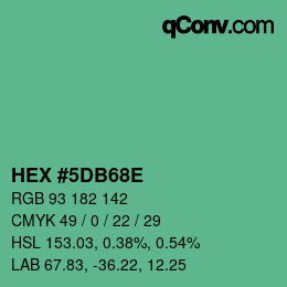 カラーコード: HEX #5DB68E | qconv.com