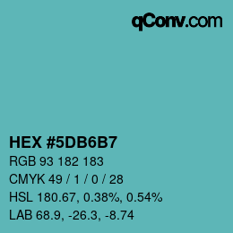 カラーコード: HEX #5DB6B7 | qconv.com