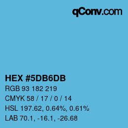 カラーコード: HEX #5DB6DB | qconv.com