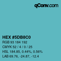 颜色代码: HEX #5DB8C0 | qconv.com
