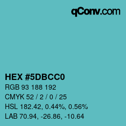 カラーコード: HEX #5DBCC0 | qconv.com