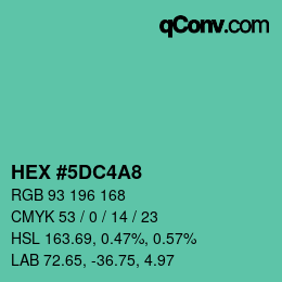 カラーコード: HEX #5DC4A8 | qconv.com