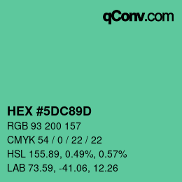 カラーコード: HEX #5DC89D | qconv.com