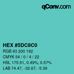 カラーコード: HEX #5DC8C0 | qconv.com