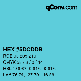 颜色代码: HEX #5DCDDB | qconv.com