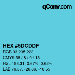 カラーコード: HEX #5DCDDF | qconv.com