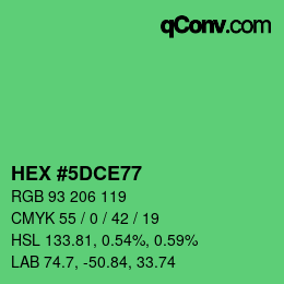 カラーコード: HEX #5DCE77 | qconv.com