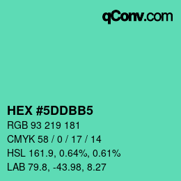 颜色代码: HEX #5DDBB5 | qconv.com