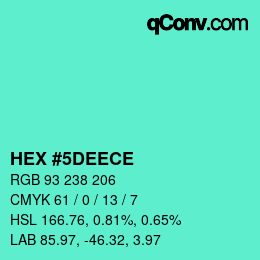 カラーコード: HEX #5DEECE | qconv.com
