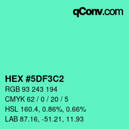 Color code: HEX #5DF3C2 | qconv.com