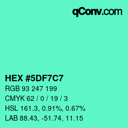 Farbcode: HEX #5DF7C7 | qconv.com