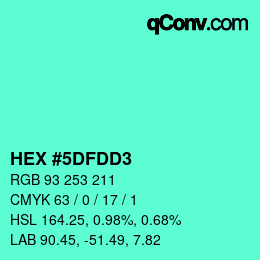 カラーコード: HEX #5DFDD3 | qconv.com