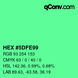 カラーコード: HEX #5DFE99 | qconv.com