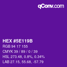 カラーコード: HEX #5E119B | qconv.com