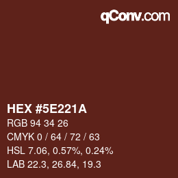 Color code: HEX #5E221A | qconv.com