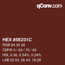 Color code: HEX #5E231C | qconv.com