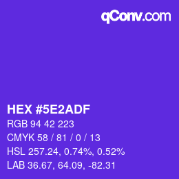 Farbcode: HEX #5E2ADF | qconv.com